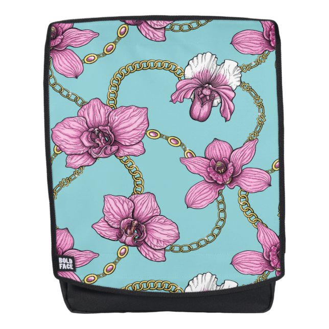 Sac À Dos Orchidées et chaînes, roses et bleues (Devant)
