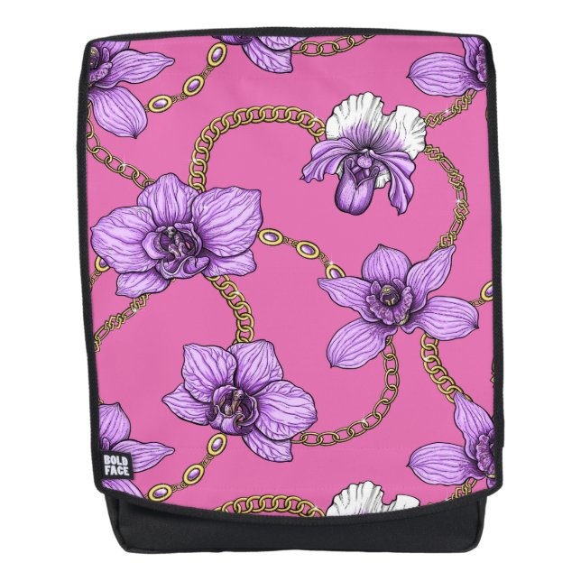 Sac À Dos Orchidées et chaînes, violet et rose (Devant)
