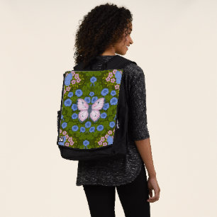 Sac À Dos Papillons et symétrie des fleurs, bleu et rose