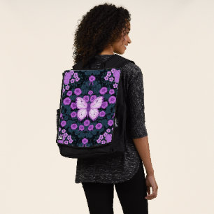 Sac À Dos Papillons et symétrie des fleurs, violet et bleu