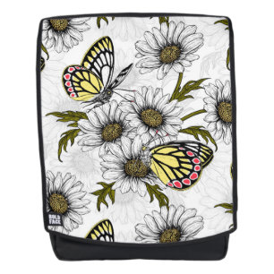 Sac À Dos Papillons Jézabel et fleurs marguerites sur blanc