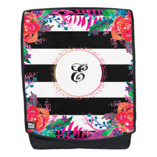 Sac À Dos paquets floraux personnalisés et rayés noirs