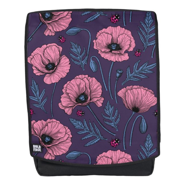 Sac À Dos Pavot rose sur violet foncé (Devant)