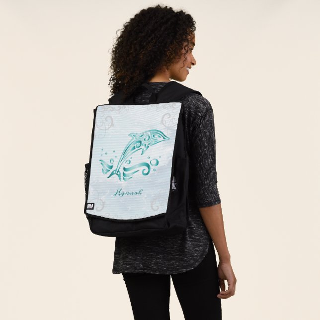 Sac à dos personnalisé Dolphin turquoise (Porté)