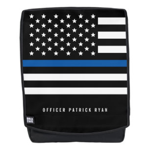 Sac À Dos Police Mince Blue Line American Flag Ajouter un no