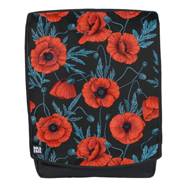 Sac À Dos Poppies, rouge et bleu sur noir (Devant)
