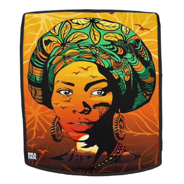 Sac À Dos Portrait féminin africain avec coucher de soleil (Devant amovible)