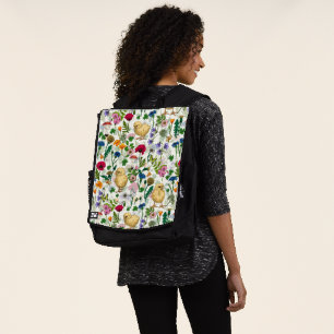Sac À Dos Poulets et fleurs sauvages sur blanc cassé