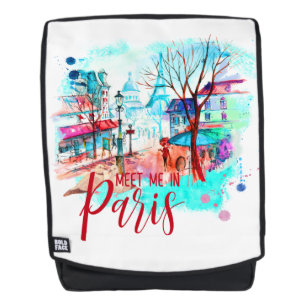 Sac À Dos Rencontrez-moi à Paris France Tour Eiffel Aquarell