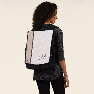 Sac À Dos Rose Blanc Bloc Tendance Élégant Monogramme Noir