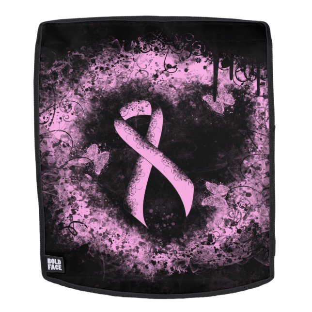 Sac À Dos Ruban de sensibilisation rose grunge cœur (Devant amovible)