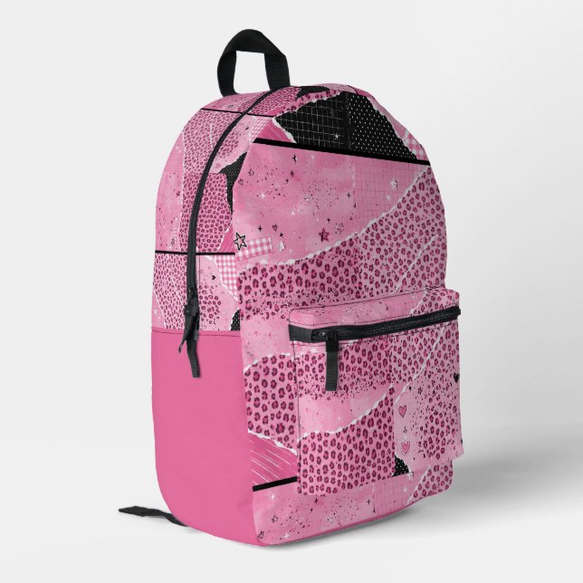 Sac à dos scolaire à imprimé léopard rose tendance (Coin arrière gauche)