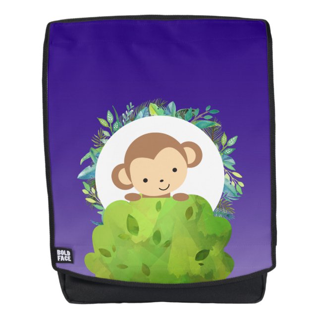 Sac À Dos Singe Safari mignon avec Feuilles tropicaux (Devant)