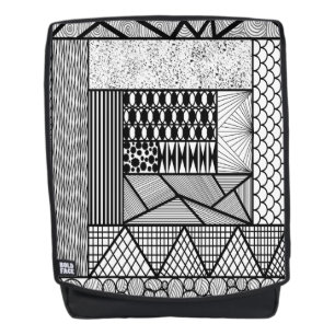 Sac À Dos Tangle de lignes et de cercles en noir et blanc