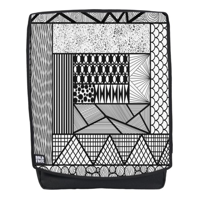 Sac À Dos Tangle de lignes et de cercles en noir et blanc (Devant)