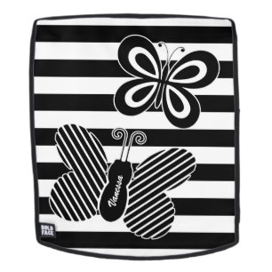 Sac À Dos Trendy Black and White Butterfly Stripes avec nom