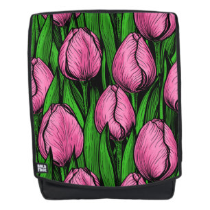Sac À Dos Tulières roses avec feuilles verts