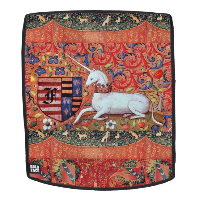 SAC À DOS UNICORN, FLEURS D'IMAGINAIRE MÉDIÉVAL, MONOGRAMME  (Devant amovible)