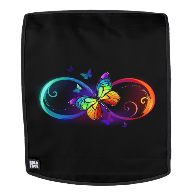 Sac À Dos Vibrant infinity with rainbow butterfly on black (Devant amovible)