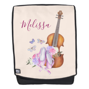 Sac À Dos Violon, Chaussures de Ballet, Fleurs et Papillons