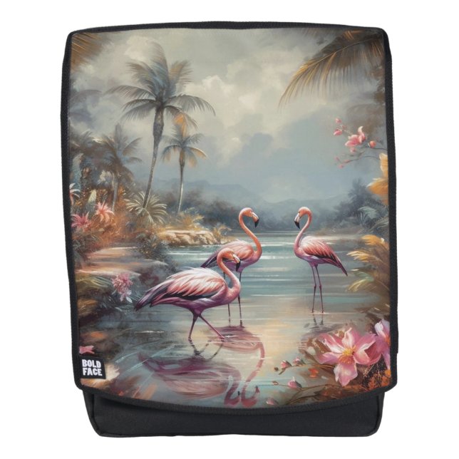 Sac À Dos Voyage Flamingo d'Art Fin de Lagune Tropicale (Devant)