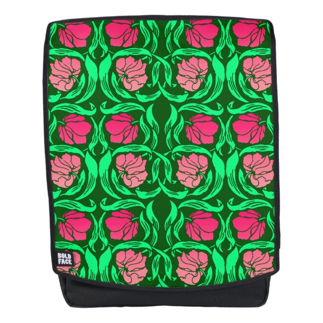 Sac À Dos William Morris Pimpernel, rose corail et vert (Devant)