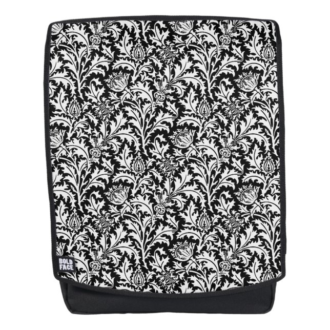 Sac À Dos William Morris Thistle Damask, noir et blanc (Devant)