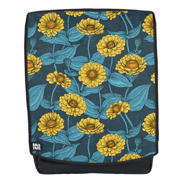 Sac À Dos Zinnias jaune sur bleu foncé (Devant)