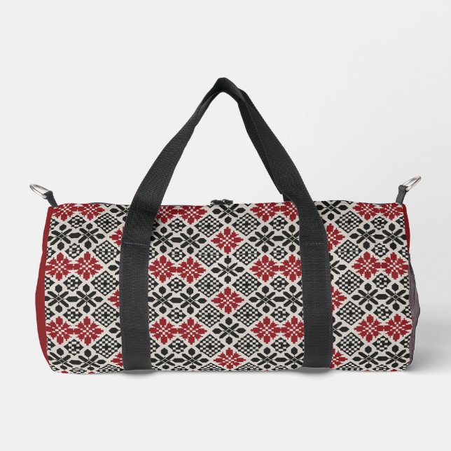 Sac à double Motif Keffiyeh Folk - Rouge Noir Blan (Recto)