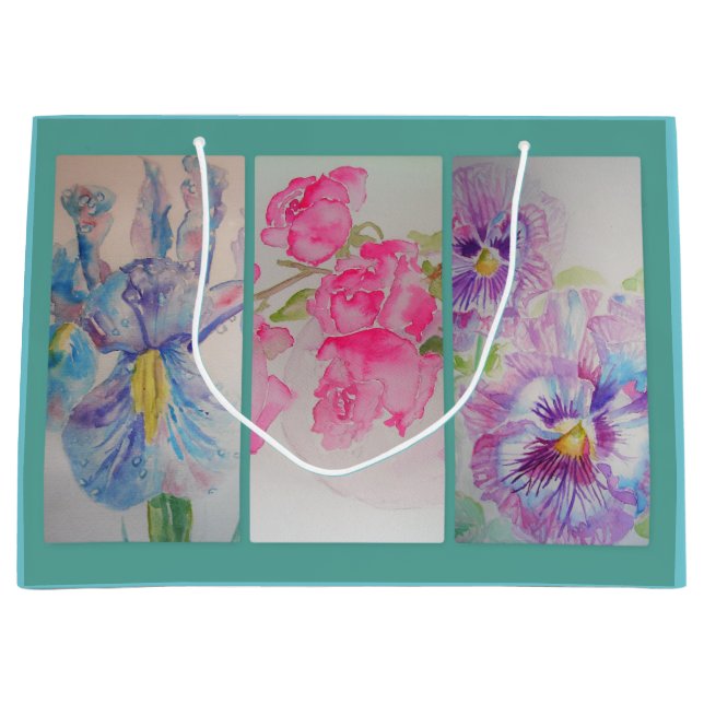 Sac à fleurs aquarelle turquoise pour cadeau (Devant)