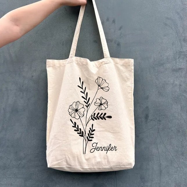 Sac à fleurs de nom personnalisé pour maman, grand (personalized tote bag, bridesmaid gift, bridesmaid proposal tote, baby shower gift, bridal shower)