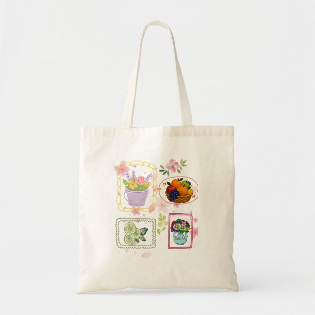 Sac à illustration de fruits floraux |  (Devant)