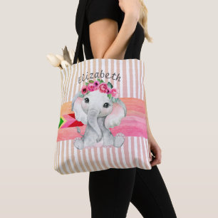 Sac à langer éléphant monogrammé rose et gris mode