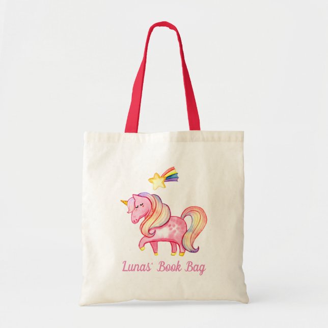 Sac à livres. Unicorne rose. (Devant)