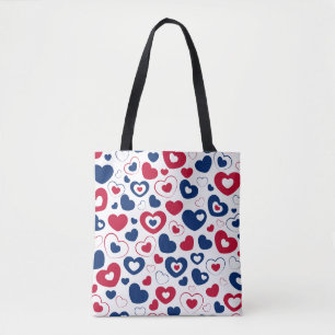 Sac à main à coeurs rouges et bleus