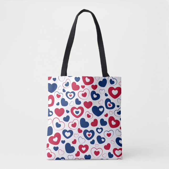 Sac à main à coeurs rouges et bleus (Devant)