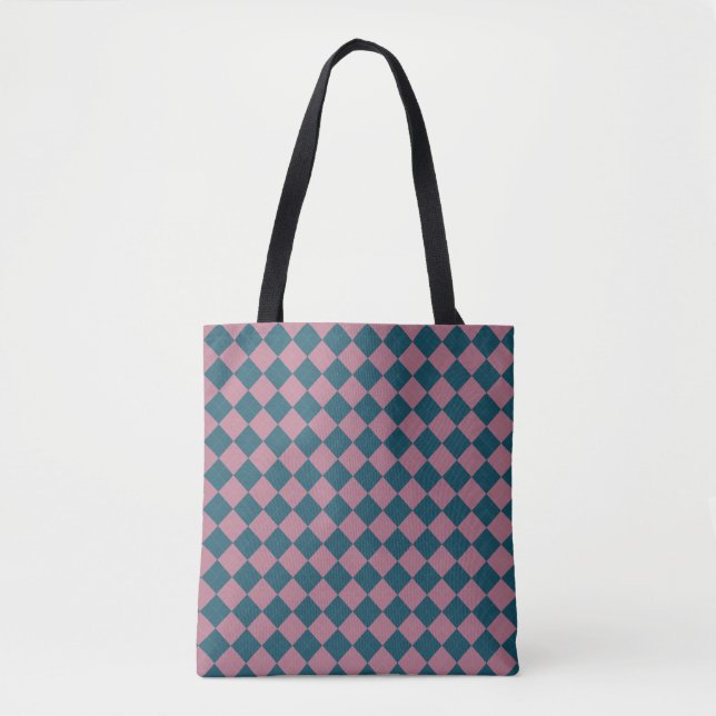 Sac à main à motif argyle bleu océan et rose (Devant)