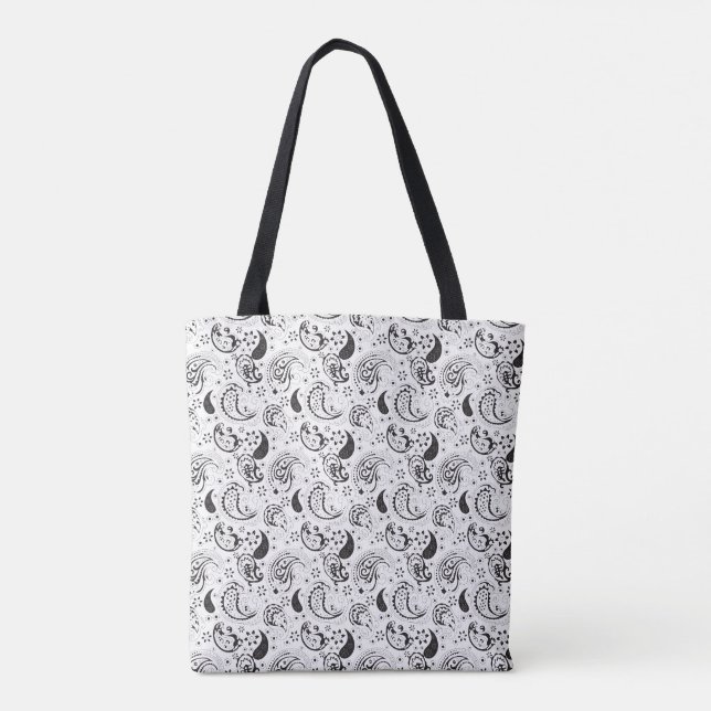 Sac à main à motifs paisley noir et blanc (Dos)
