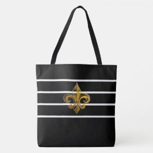 SAC À MAIN À RAYURES NOIR ET BLANC AVEC MOTIF FLEU