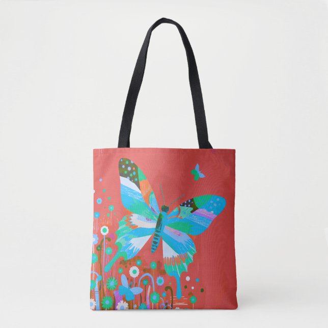 Sac à main abstrait papillon et floral (Devant)