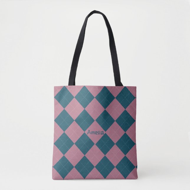 Sac à main argyle motif bleu océan rose (Devant)