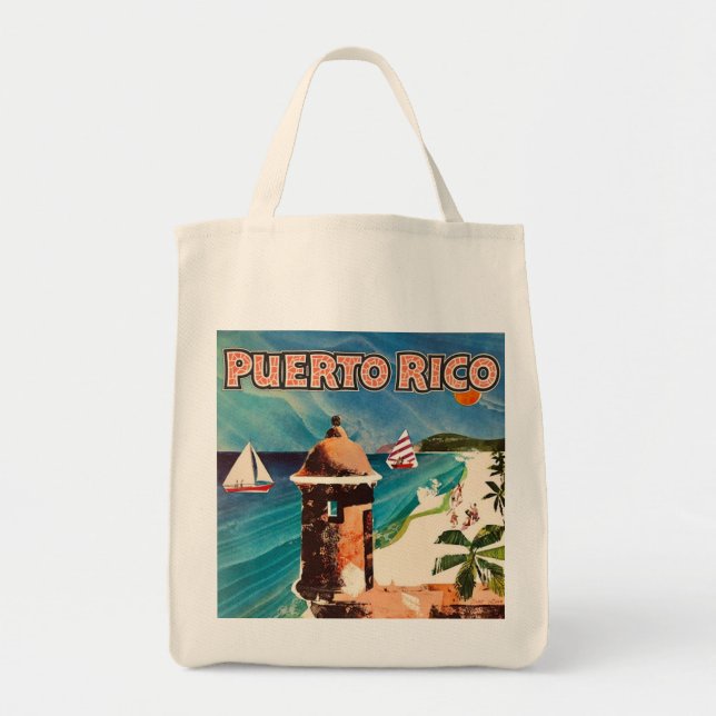 Sac à main avec affiche de voyage à Porto Rico (Devant)