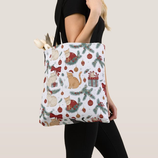 Sac à main avec un motif adorable de chats et Noël (De près)