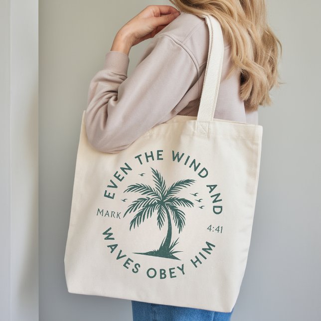 Sac à main avec verset biblique inspirant, cadeau  (Even the Wind and Waves Obey Him Tote Gift for Her, Faith Based Tote Bag Christian Birthday Gift)