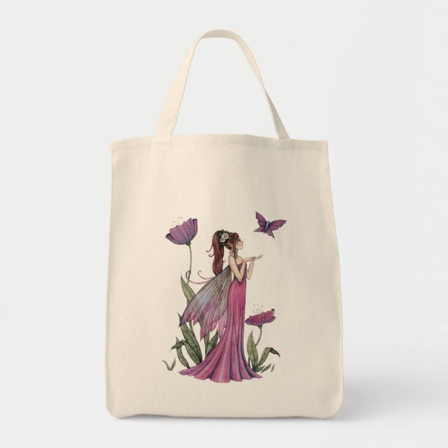 Sac à main bio fantaisie fée pavot pourpre (Devant)