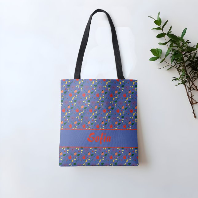 Sac à main bleu à motif de fleurs sauvages et nom  (Créateur téléchargé)