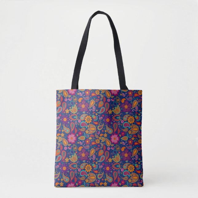 Sac à main bohème flamant rose paisley en saphir (Devant)