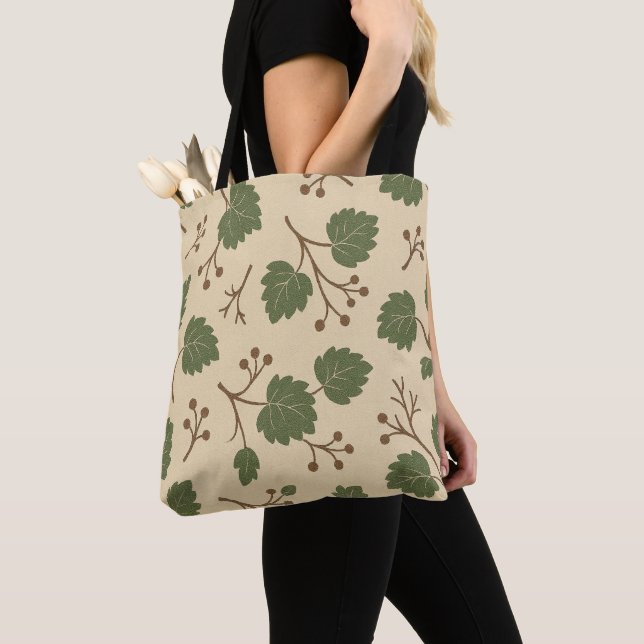 Sac à main botanique beige et vert de la forêt  (De près)