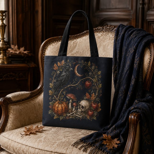 Sac à main botanique gothique de la fête de Samhai (Victorian Samhain Raven Botanical Gothic Tote Bag)