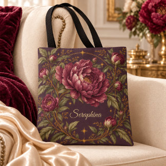 Sac à main botanique personnalisé en or et pivoine